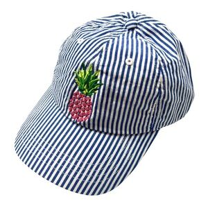 NWOT Tommy Bahama Embroidered Pineapple Poplin Cap Stripes